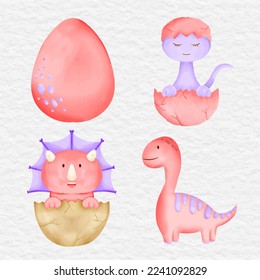 watercolor dinosaur baby element clip art collection