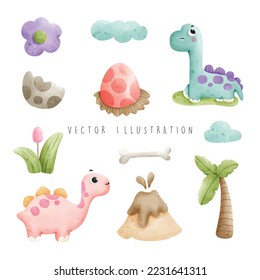 Watercolor dinosaurs, Dinosaur vector illustration