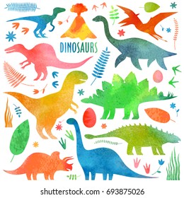 Watercolor dinosaurus set.