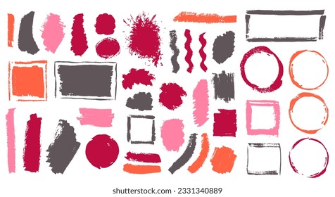 Watercolor dirty daub vector set. Freehand border box hipster elements. Droplet spot sale sticker background batch. Brush stroke acrylic splashes design.