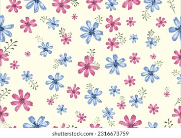 watercolor ditsy flower Floral vector stock illustration for print, card, postcard, fabric, textile,wallpaper etc seamless repeatinig pattern graphic for fashion ornament 