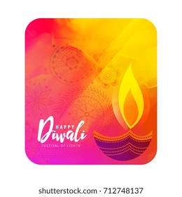 Watercolor Diwali Greeting With Artistic Diya