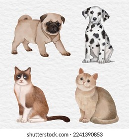 watercolor dog and cat clip art illustration