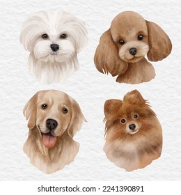 watercolor dog portrait clip art illustration