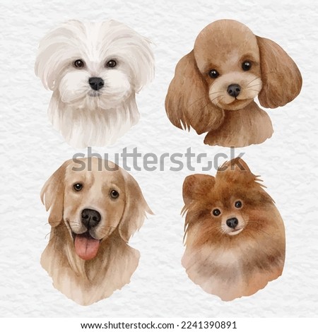 watercolor dog portrait clip art illustration
