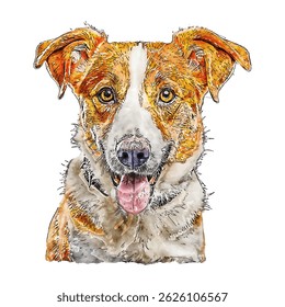 Watercolor Dog Portrait Hand Drawn