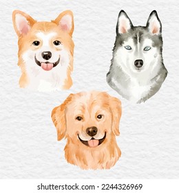 watercolor dog puppy face element collection clip art