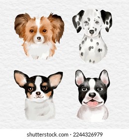 watercolor dog puppy face element collection clip art