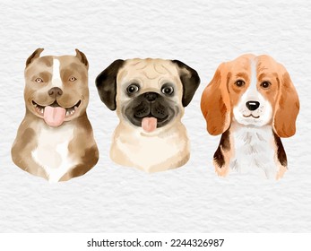 watercolor dog puppy face element collection clip art