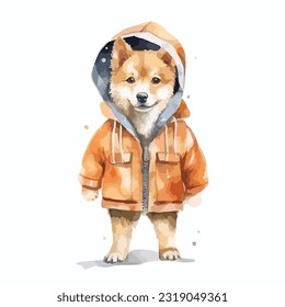 watercolor dog wearing clothes playfull funny white background isolated. vector Illustration