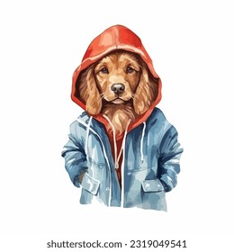 watercolor dog wearing clothes playfull funny white background isolated. vector Illustration svg