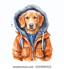 watercolor dog wearing clothes playfull funny white background isolated. vector Illustration