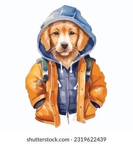 watercolor dog wearing clothes playfull funny white background isolated. vector Illustration