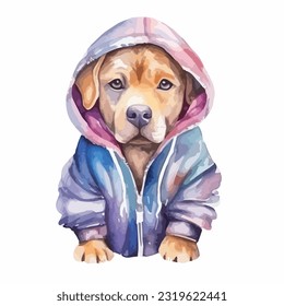 watercolor dog wearing clothes playfull funny white background isolated. vector Illustration
