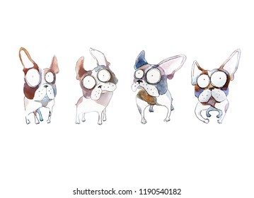 watercolor dogs. cartoon vector doggy illustration.