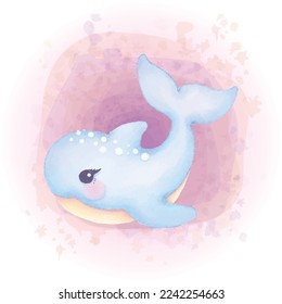 Watercolor Dolphin Character Sea Animals Illustration