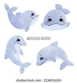 Watercolor dolphin illustration, Vector illustration