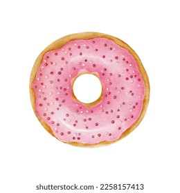 Watercolor donut with colorful sprinkles. Valentines day concept