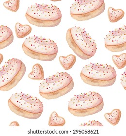 watercolor donut seamless sweets pattern eps10