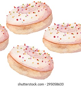 watercolor donut seamless sweets pattern eps10