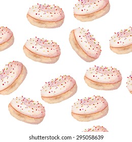 Watercolor Donut Seamless Sweets Pattern Eps10