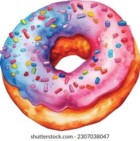 Watercolor donuts isolated on a white background, vector illustration.