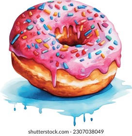 Watercolor donuts isolated on a white background, vector illustration.