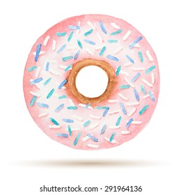 Watercolor donuts isolated on a white background, vector illustration.