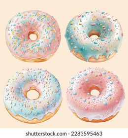 Watercolor donuts set of four