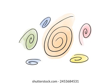 Watercolor doodle element. Colored spirals, vector illustration.