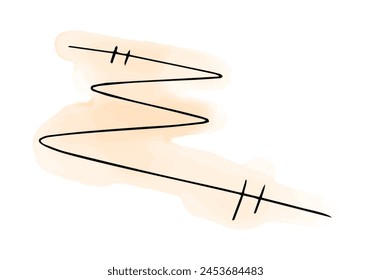 Watercolor doodle element. Colored zigzag, vector illustration.