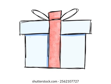 Watercolor doodle of a gift box, vector illustration.