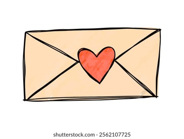 Watercolor doodle of a love letter, vector illustration.