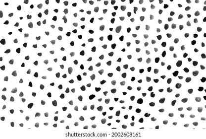 Watercolor dots background. Randomly placed polka dots, hand drawn spots seamless vector pattern. Scattered big and small circles, points in various sizes. Decorative black and white design tiles.