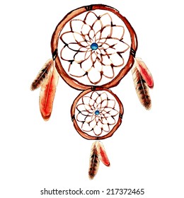Watercolor  double dream catcher , vector