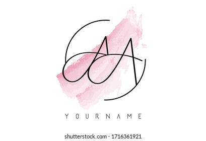 Watercolor Double Pastel AA Letters Logo with Acquarella Brush and Circular Vector Illustration Design. 