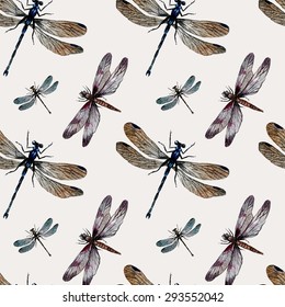 Watercolor Dragonflies Vector Pattern Isolated Dragonflies Stock Vector ...