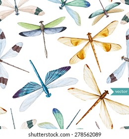 watercolor dragonfly pattern vector, white background