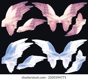 Watercolor drawing angel wings Y2K style Set clipart bird wing different angles freedom creativity concept hand drawn design element pegasus isolated illustration parrot blue brown white detailed clip