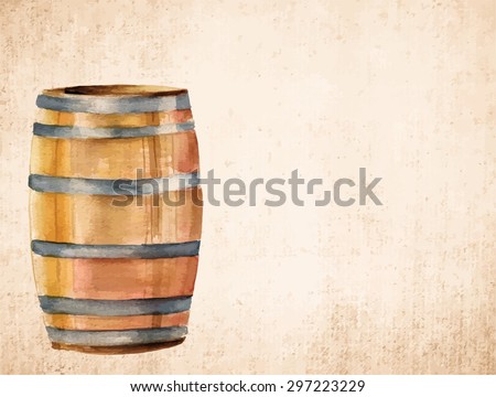 A watercolor drawing of a barrel on old brown paper with a place for text, scalable vector graphic