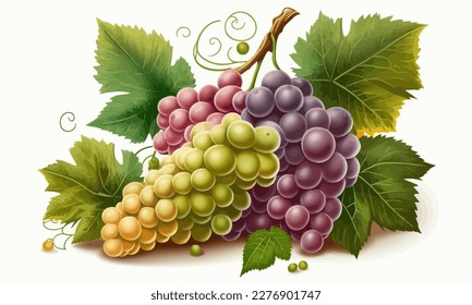 Watercolor drawing of a bunch of red and green grapes. Flat vector illustration.