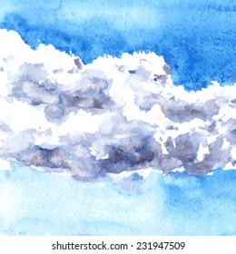 watercolor drawing clouds in blue sky, hand drawn vector illustration,abstract natural background