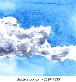 watercolor drawing clouds in blue sky, hand drawn vector illustration,abstract natural background