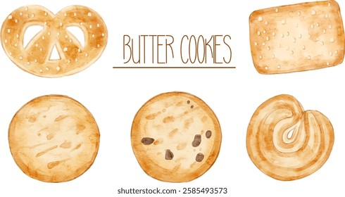 Watercolor drawing of Danish Butter Cookies. Hand drawn watercolor vector cookies