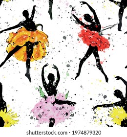 Watercolor drawing flower ballet vector Illustration Seamless Pattern