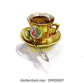 Watercolor Drawn Teacup And Saucer Vector 