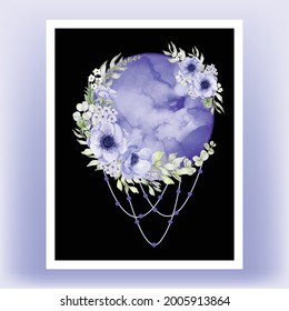 Watercolor dream full moon purple anemone flower