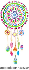 Watercolor Dreamcatcher for beautiful design, boho chic, ethnic, Vector