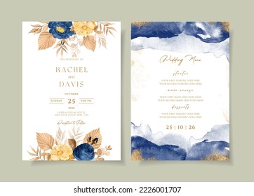 Watercolor and dried floral on wedding invitation card template