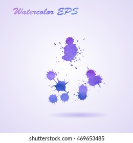 Watercolor Drop Vector Set. Violet watercolor splashes